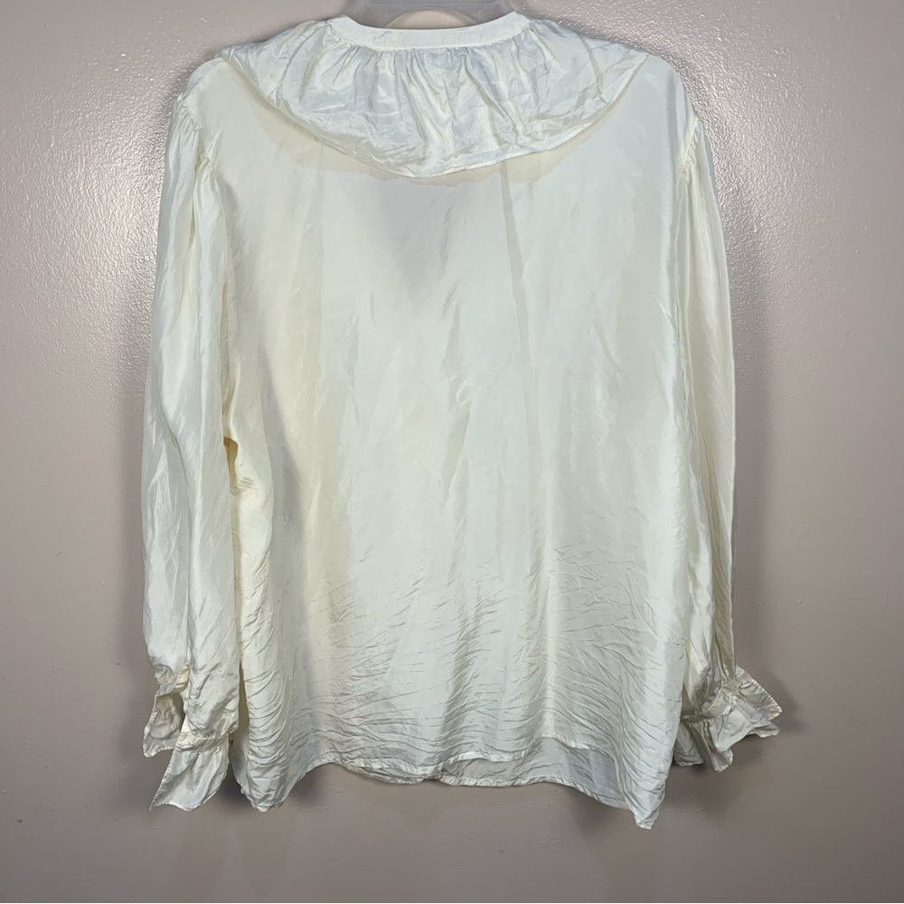 VTG Sophisticates Jonathan Martin 100% Silk Tunic Blouse Ruffle Collar Cuff - Picture 6 of 11